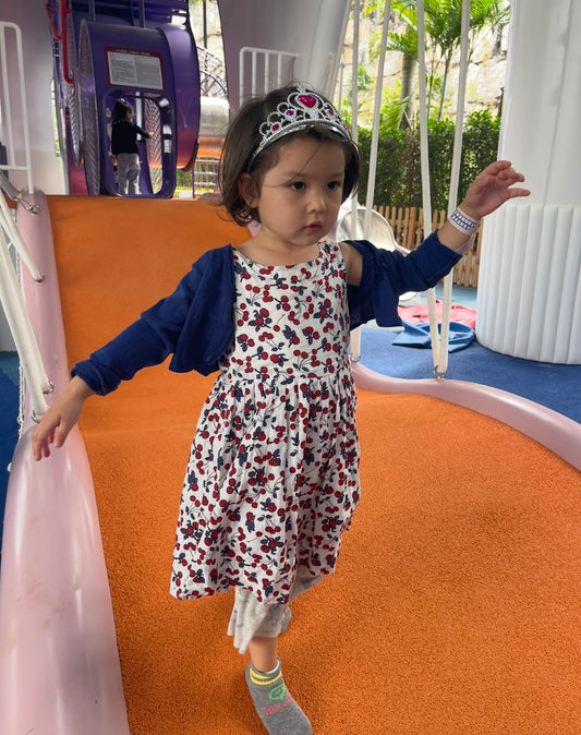 女童百褶背心裙纯棉连衣裙小樱桃图案女童无袖夏季亲子装